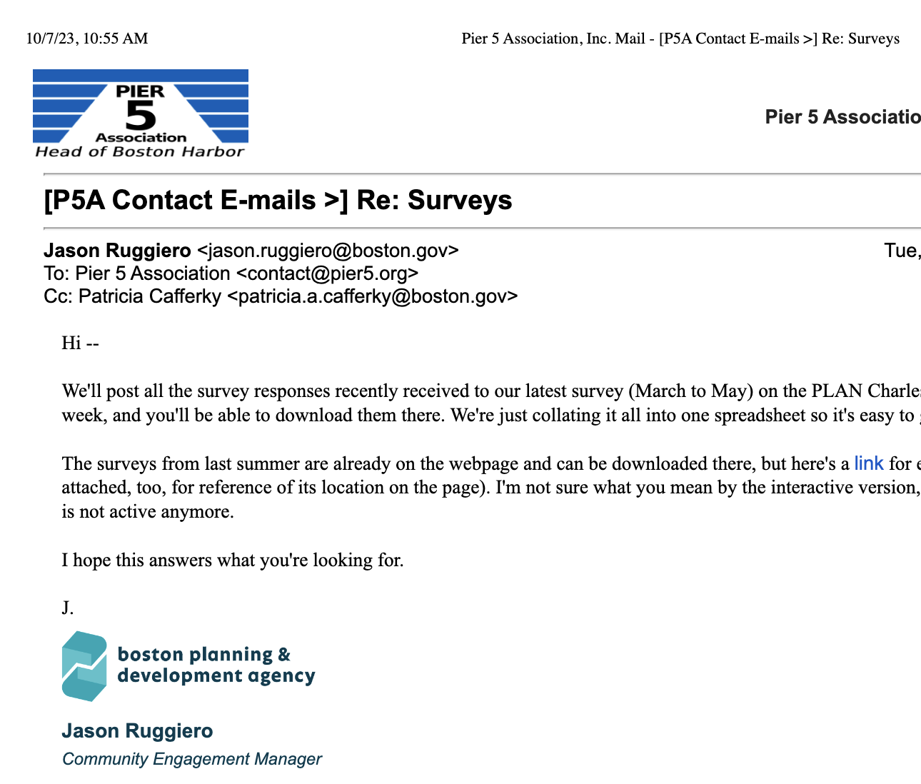 2023 Survey PLAN Charlestown Story Map tool is not active anymore. Ruggiero